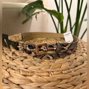 Express Snakeskin Print Skinny Belt with Gold Buckle